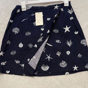 A New Day Dark Blue Mini Skirt with White Sea Patterns